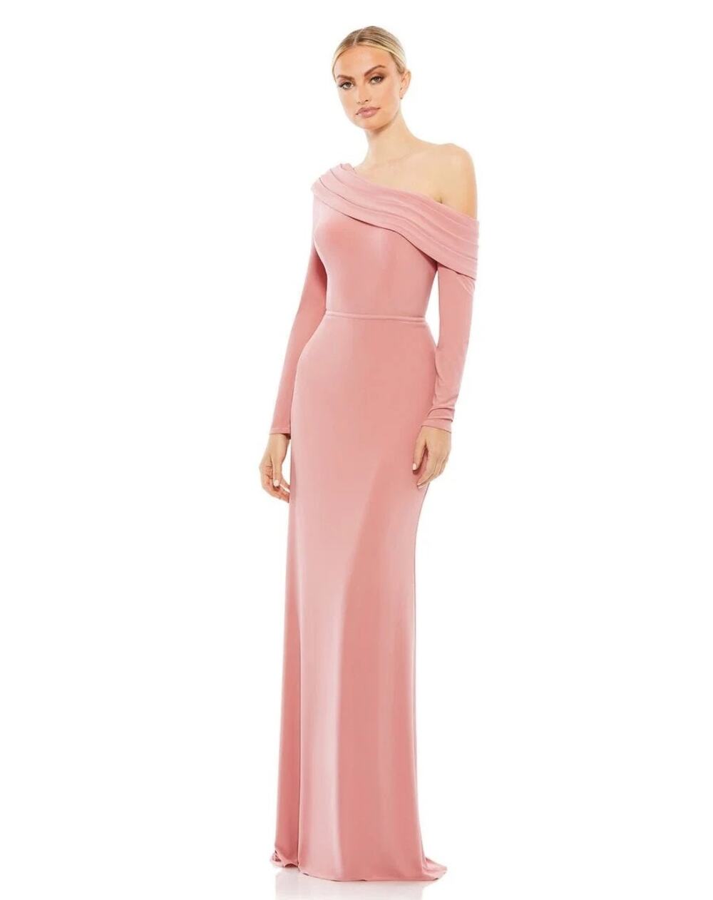 Mac Duggal 26595 Pink Drop Shoulder Long Sleeve Column Evening Gown Plus Size 16